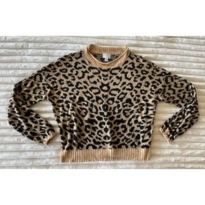 TIME AND TRU Leopard Print Mock Neck Sweater Long Sleeve Women Beige Black EUC